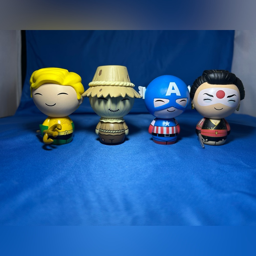Lot of 4 Funko Dorbz including - Aqua Man, Captain America, Bombshells Katana